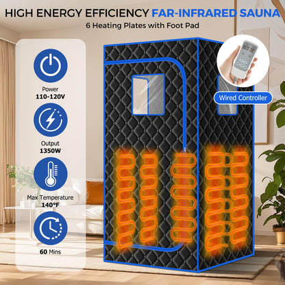 Portable Full Size Infrared Sauna for Home| One Person Spa Tent with Red Light| Personal Indoor Saunas with 660nm Red Light Therapy Lamp| Separate Heating Foot Pad and Reinforced Chair for Relaxation