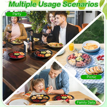 mwellewm 10 Pcs Round Plastic Appetizer Tray with Lid Divided Serving Tray, Disposable Food Storage Containers, Plastic Tray Storage, Kids Snack, Fruit Platter Vegetable Trays for Party and Buffet