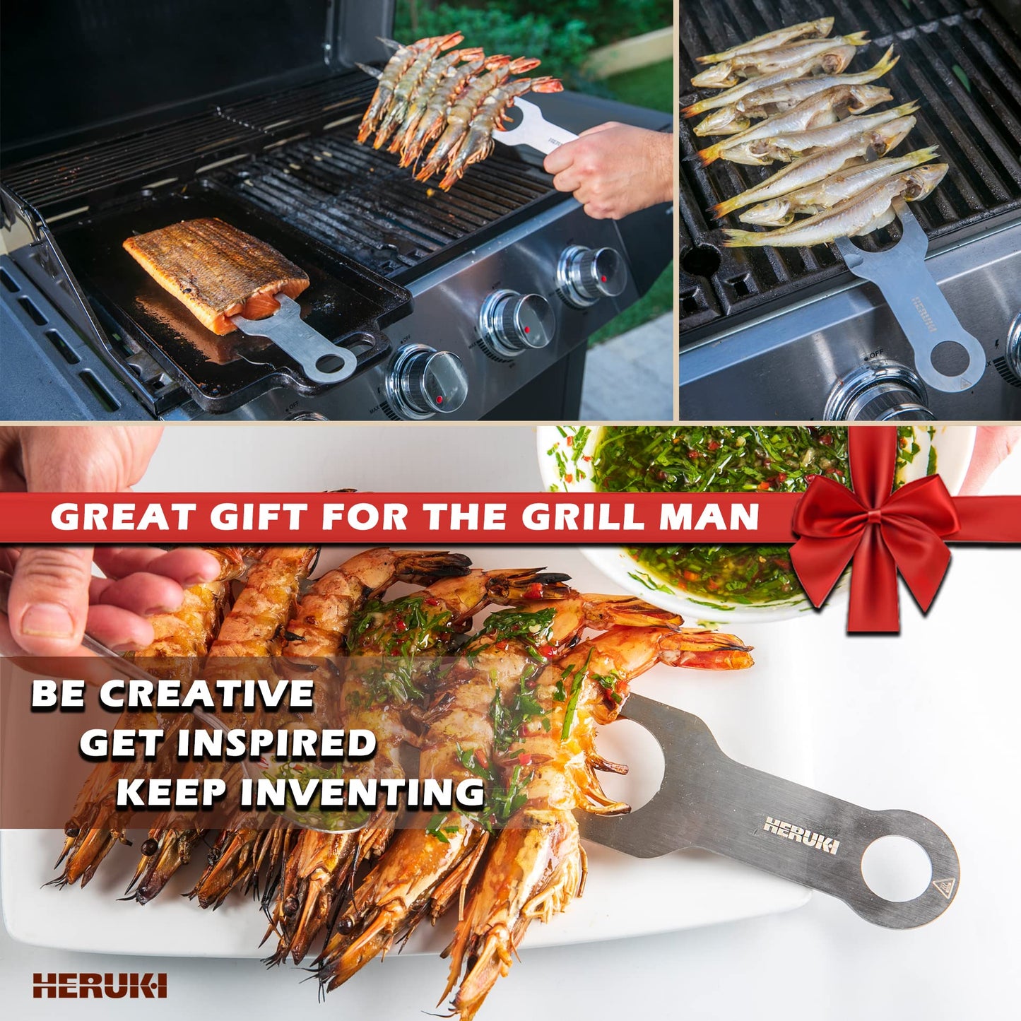 HERUKI Double Skewers Plus 2 Heat-Resistant Cast-Iron Handle Sleeves and 2 Potholders Bundle Premium Grill Kitchen Accessories for Kabob, Shawarma, Meat Fish Chicken BBQ Gift Set