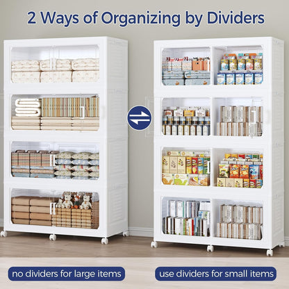 ARXYNEL 250GAL Extra Large Storage Bins with Lid & Dividers, 1000Qt Stackable Closet Organizers with Drawers, Collapsible Storage Bins with Wheels, Folding Container for Home Kitchen, 5Pack White