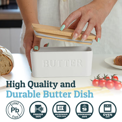 PriorityChef Extra Large Butter Dish with Lid for Countertop, Ceramic Butter Container With Airtight Cover, Butter Keeper for Counter or Fridge, Butter Holder Storage, White