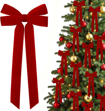Regine Switzerland 12Pcs Red Velvet Ribbon Bows - 5in X 10in Christmas Tree & Wreath Decorations | Rustic Holiday Decor