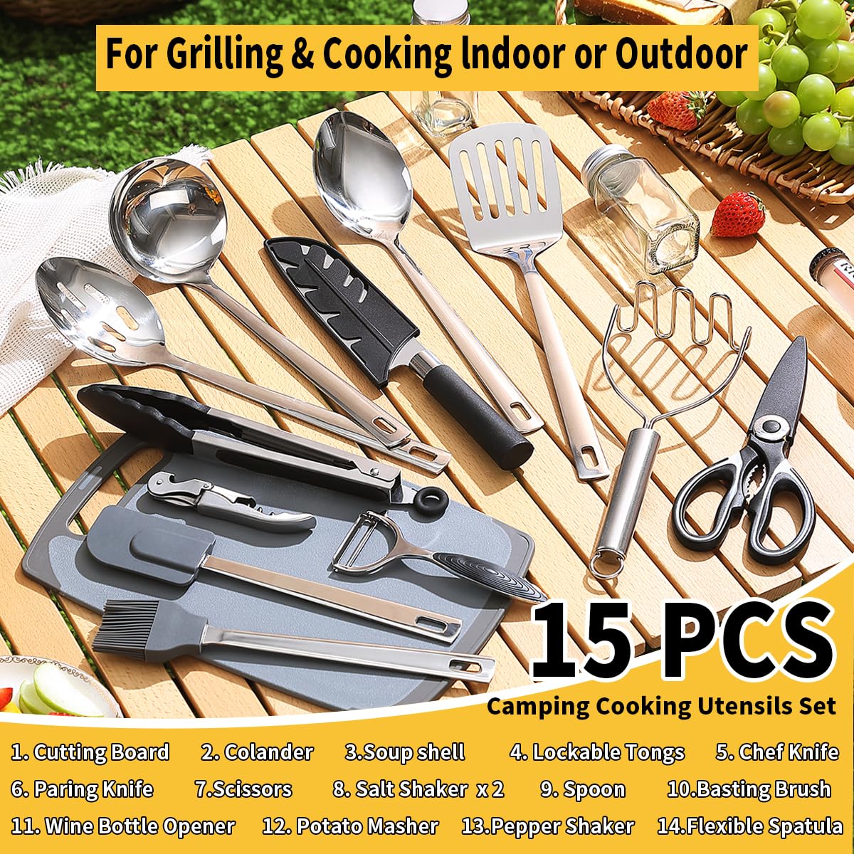 ReaNea Camping Essentials Accessories Camping Gear Must Haves, Cooking Utensils Set Rv Camping Kitchen Backpacking Supplies Camper Gadgets Outdoor Hiking Travel Picnic Gifts