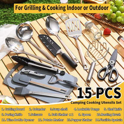 ReaNea Camping Essentials Accessories Camping Gear Must Haves, Cooking Utensils Set Rv Camping Kitchen Backpacking Supplies Camper Gadgets Outdoor Hiking Travel Picnic Gifts