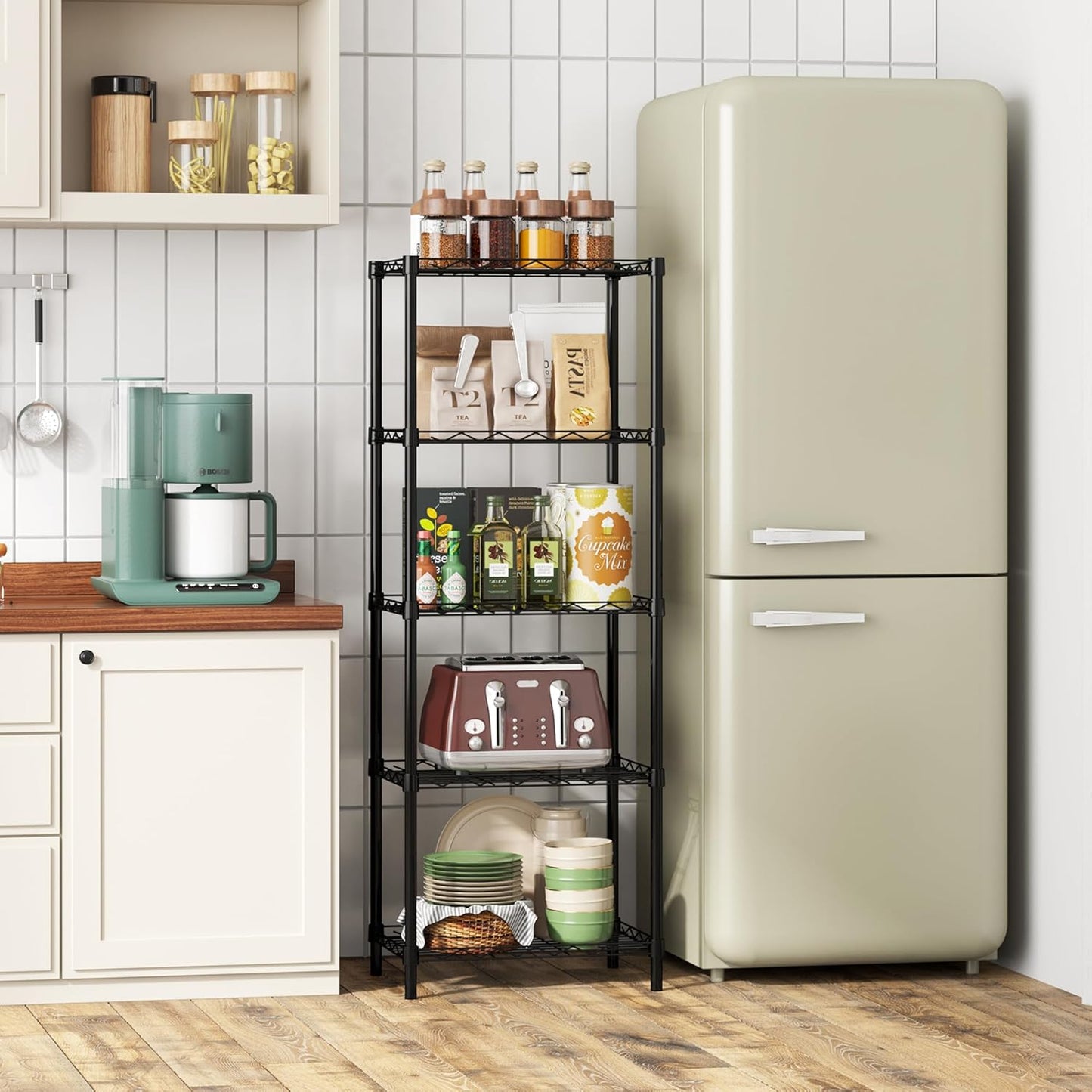 5-Wire 16.5" 11.4" 47" HOMEFORT Storage Shelves, Shelving, Metal Shelving Unit,Small Wire Shlving Rack for Kitchen