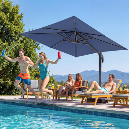 EO Living 11 Feet Patio Umbrella Outdoor Cantilever Square Umbrella Heavy Duty Aluminum Offset Umbrella with 360-degree Rotation for Garden Deck Pool Patio（Squre Blue）
