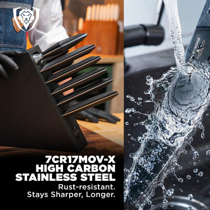 Dalstrong 12-Piece Knife Block Set — All-Black Titanium-Coated Blades, 15° Honbazuke Edge, Full-Tang G-10 Handles — Shadow Black Series For Modern Dark Kitchens & Statement Cooks — NSF Certified