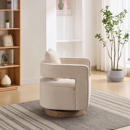 KEIKI Swivel Accent Chair, Comfy Sofa with Open Back, Club Chair Leisure Arm Chair for Lounge for Nursery Bedroom Living Room Hotel Office, Beige