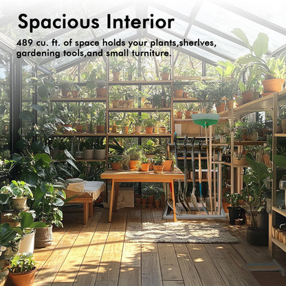 8X10FT Greenhouses for Outdoors with Electronic Thermometers, Green Houses for Outside with Drainage Channel Roof Vent for Backyard, Walk-in Greenhouse Kit Withstands Strong Wind or Snow