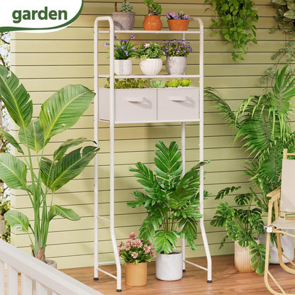 Simple Trending Over The Toilet Storage Rack with Drawers, Metal 3 Tier Bathroom Organizer Shelf with Paper Holder and 3 Hooks, White