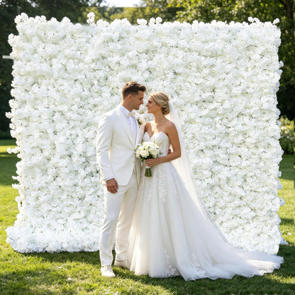 Artificial Flower Wall Backdrop, 5D Silk Cherry Blossom Pink Floral Backdrop, Floral Photo Backdrop for Wedding Valentine's Day Photography Event Party Decoration, Quick Assembly Storage (White)