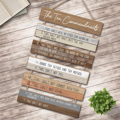 Ten Commandments Wall Art by Christian Home - Wooden Bible Verse Decor for Living Room, Office, Garden