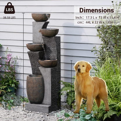Bumilgar 51.4" H Outdoor Garden Water Fountain for Garden, Patio, Backyard, Deck, Porch and Home Art Decor, 5 Tiers Modern Cascading Large Outdoor Fountain with Lights