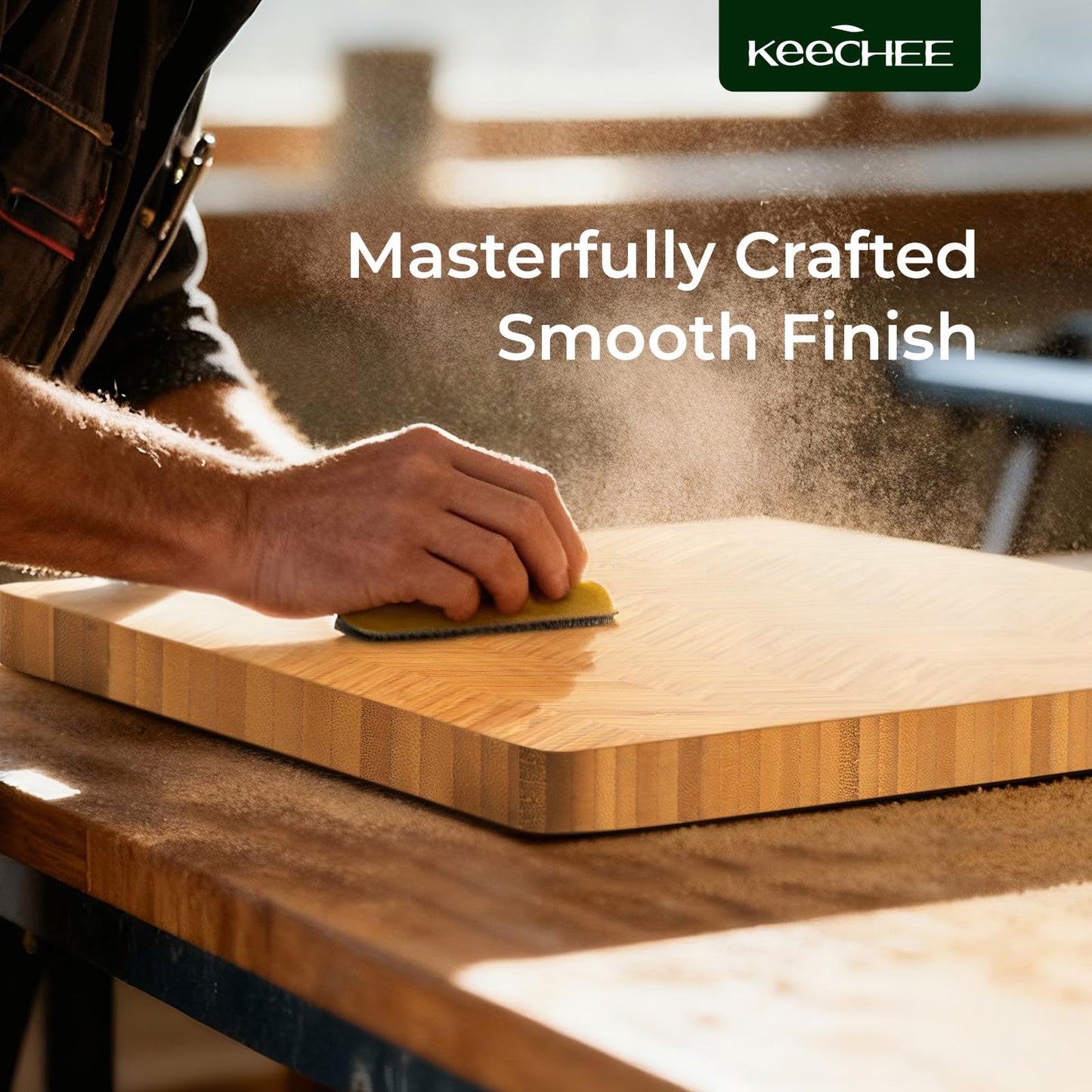 Keechee Bamboo Cutting Board, Reversible Wood Cutting Boards for Kitchen with Juice Grooves, Atelier Collection Handcrafted Large Serving Tray, Luxury Housewarming Wedding Gifts for New Home