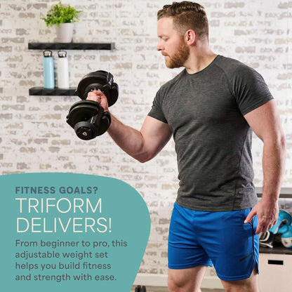 LifePro Adjustable Dumbbell Set, 3-in-1 Triform Barbell Kettlebell Weight Set — 2 to 43 lbs Turn-Dial Quick Adjust Weights for Home Gym, Compact Hand Weights for Women and Men