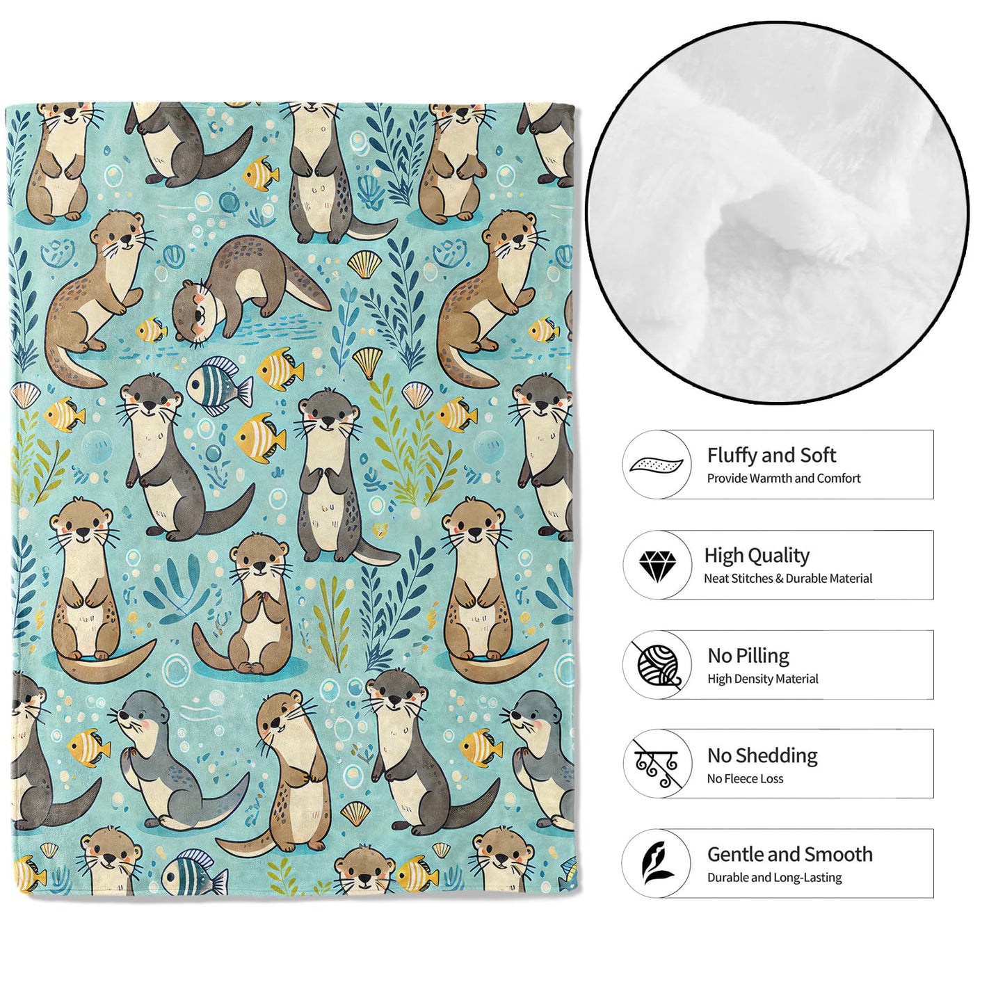 MIEPOS Cute Otter Throw Blanket - 50x60in,Ultra Soft, Cozy Lightweight Flannel,Sea Otters Ocean Blankets - Gifts for Kids & Nature Lovers,for Couch Travel,Home Living Room Decor