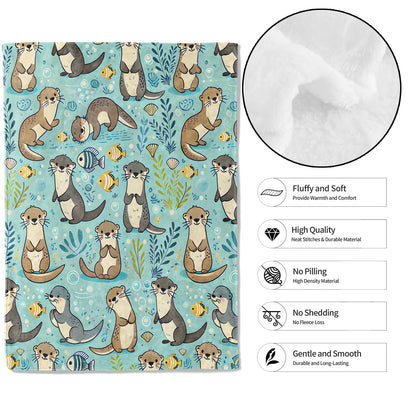MIEPOS Cute Otter Throw Blanket - 50x60in,Ultra Soft, Cozy Lightweight Flannel,Sea Otters Ocean Blankets - Gifts for Kids & Nature Lovers,for Couch Travel,Home Living Room Decor