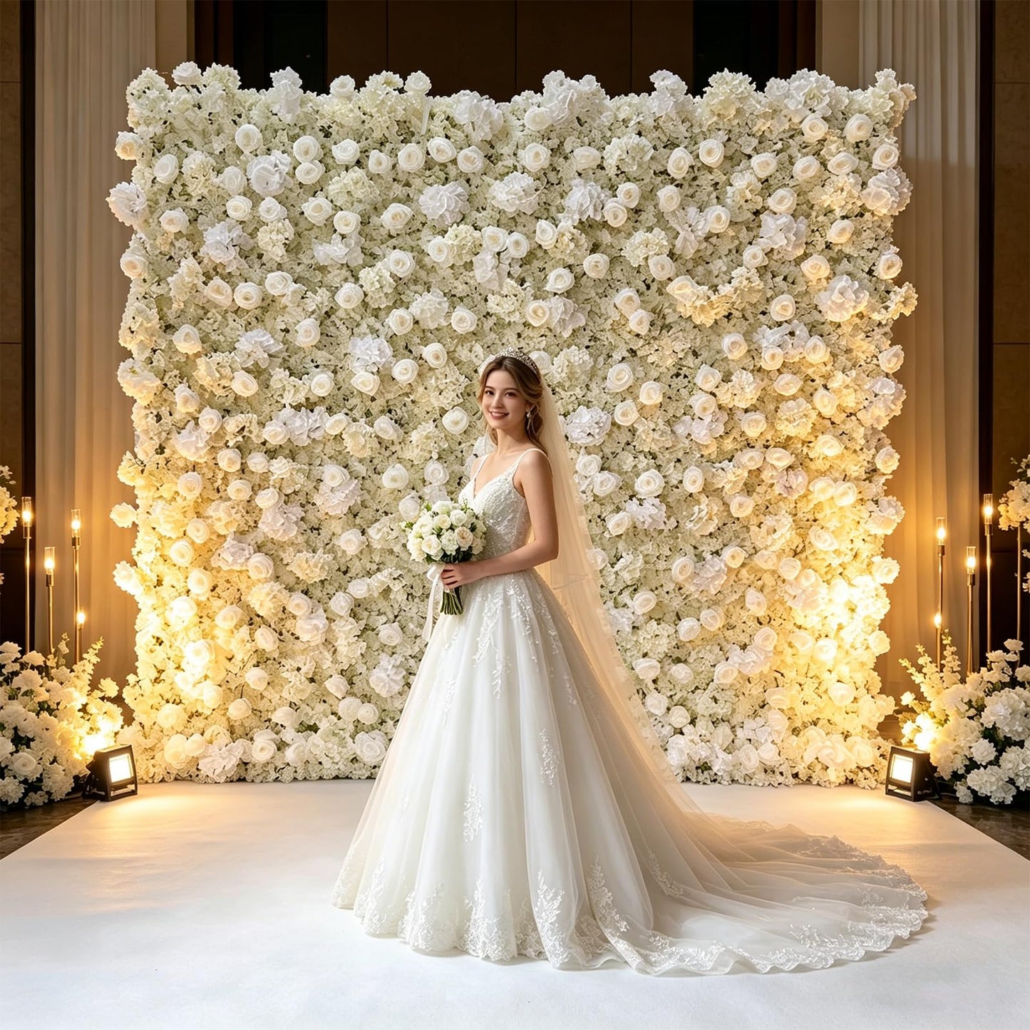 5D White Realistic Rose wall Backdrop, 8×8ft,Artificial Flower wall Panel. Easy to Install and Store, Reusable. Perfect for Weddings, Birthday Parties, and Home Decoration. Withouf Stand