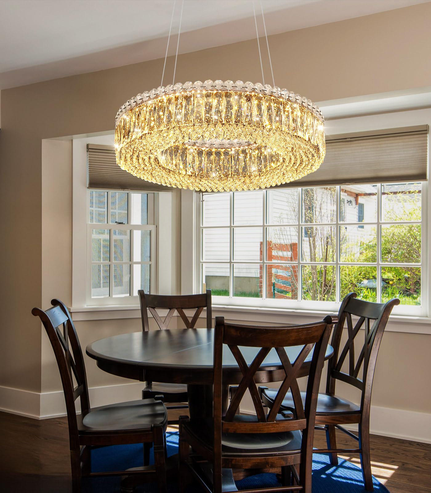 dolria Modern Crystal Pendant Lighting for Dining Room LED Dimmable Chandeliers Crystal Ceiling Light Fixtures for Living Room Foyer Hallway Entryway Silver