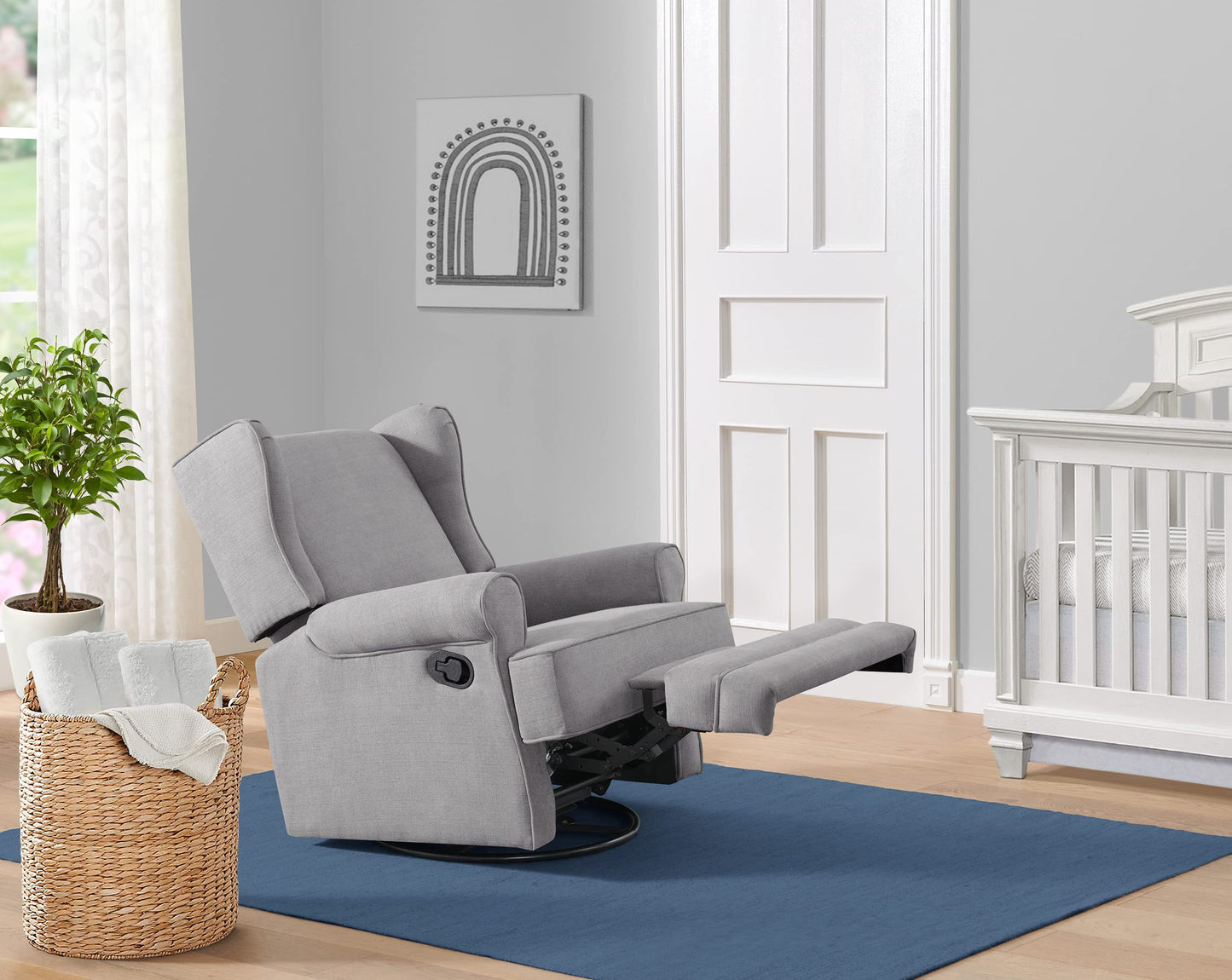 Oxford Baby Teegan Upholstered Glider Recliner Rocking Chair 360° Swivel for Nursery and Living Room - Gray