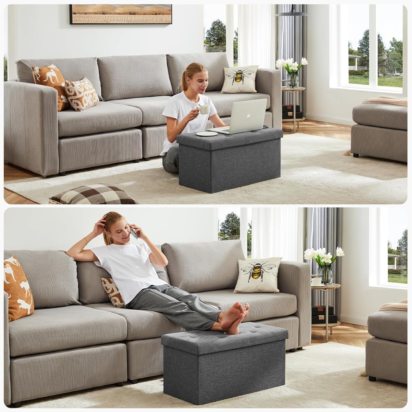 30 Inches NEWBULIG Folding Storage Ottoman Bench with Padded Seat for Bedroom, Small End of Bed Foot Rest Stools