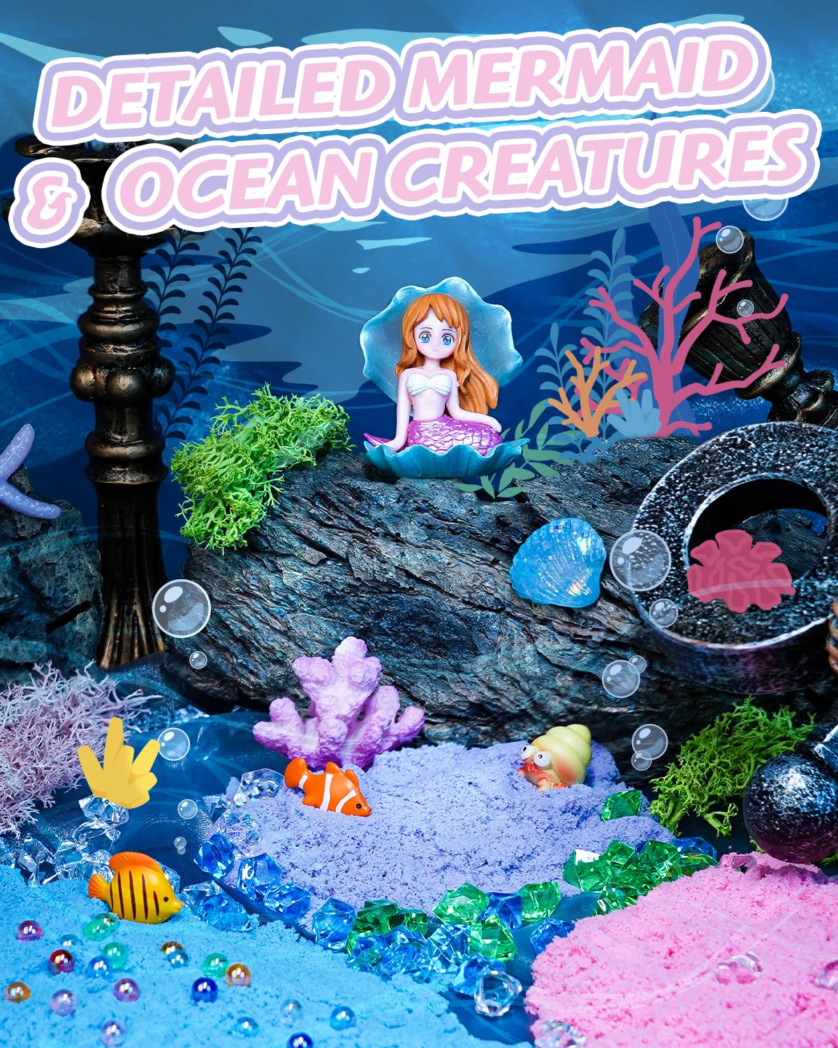 Winnrok Mermaid Terrarium Kit for Girls - DIY Night Light Craft with 13-Color LED, Remote & Timer. Ideal Easter Basket Stuffers, Birthday Gift for Kids Ages 4-8-12. Create Underwater Garden