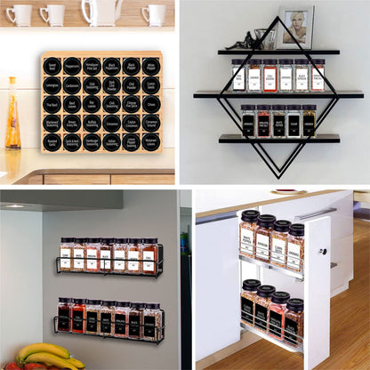 Churboro 66 Spice Jars with 547 Labels- Glass Spice Jars with Black Metal Caps, 4oz Empty Spice Containers with Shaker Lids, Funnel, Chalk Pen, Square Seasoning Bottles for Spice Rack, Drawer, Cabinet