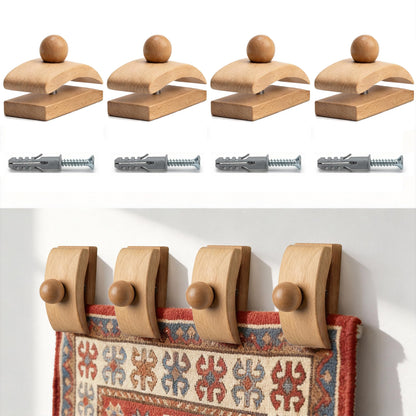 Walnut Adjustable Large Quilt Hanger for wall for Display,Wooden Heavy Duty wall Hanger Clips for Tapestry,Rug,Carpet and Duvet Covers,Poster Frame Nails and Hanging kit (Boho Curved Clip)