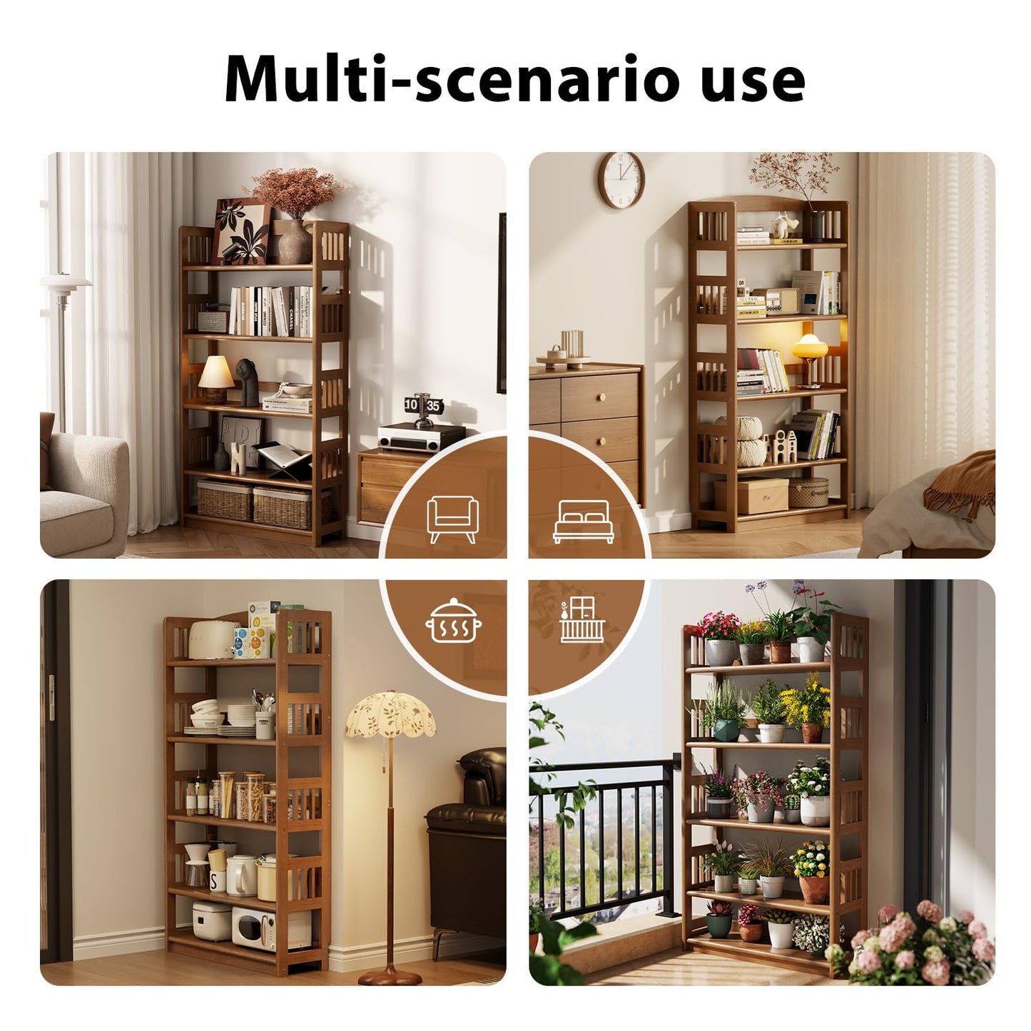 AnywaysWood 5-Tier Solid Wood Open Bookcase,Modern Display Bookshelf,Farmhouse Wide Etagere Bookcase, Freestanding Storage Cabinet for Study Room Office Living Room Flower Rack