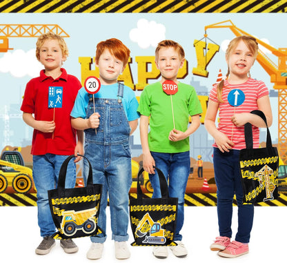 Photect 24 Pieces Construction Party Favors Bags, Non Woven Tote Bags for Birthday Party Supplies, Truck Treat Bags
