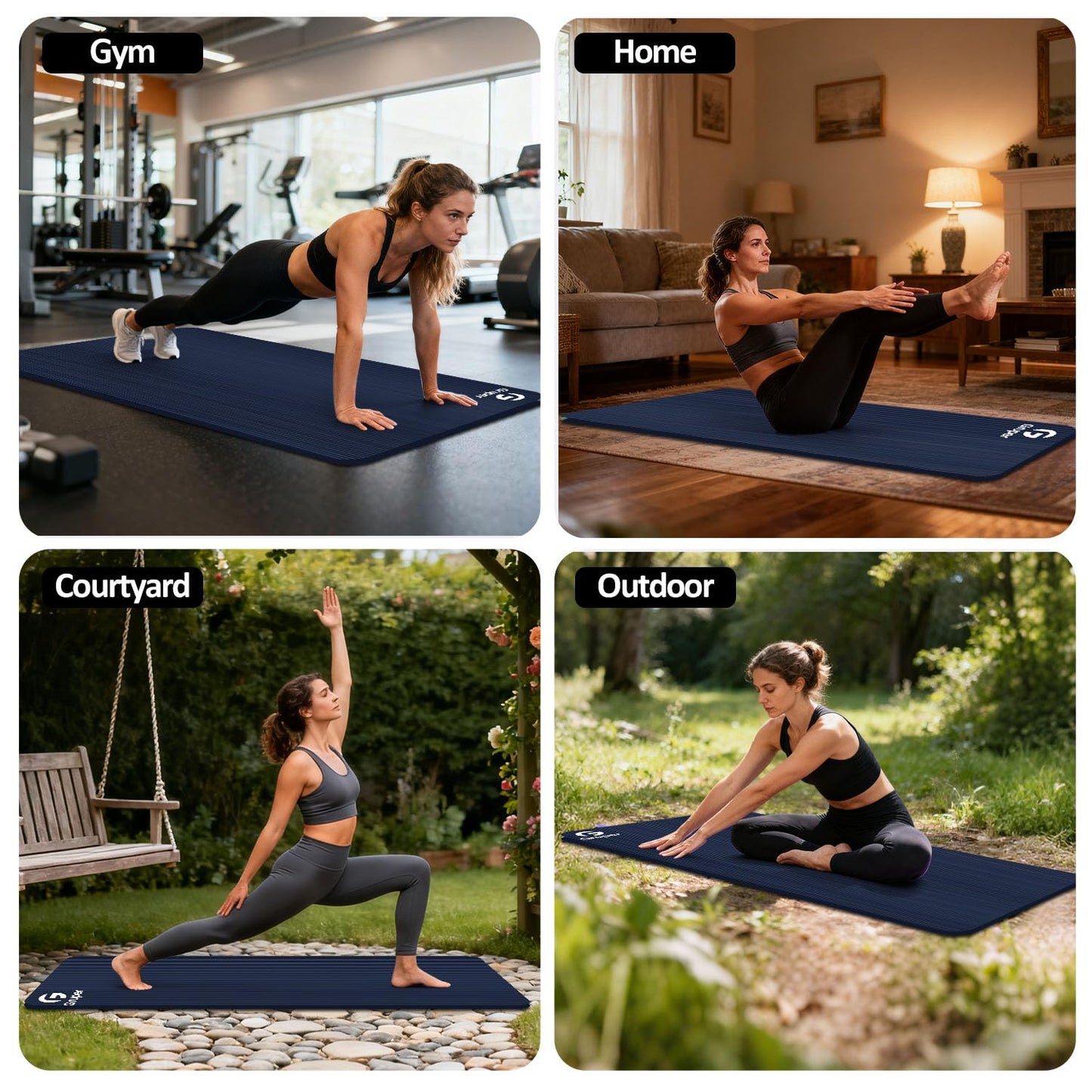 Yoga Mat Non Slip NBR Thick Yoga Mat, 72"L x 32"/24"W x 0.6"/0.4"TH (185cm x 80cm/61cm x 15mm/10mm), Anti-Tear Exercise Mat with Carrying Strap and Bag, Workout Mats for Yoga, Pilates, Floor Exercises