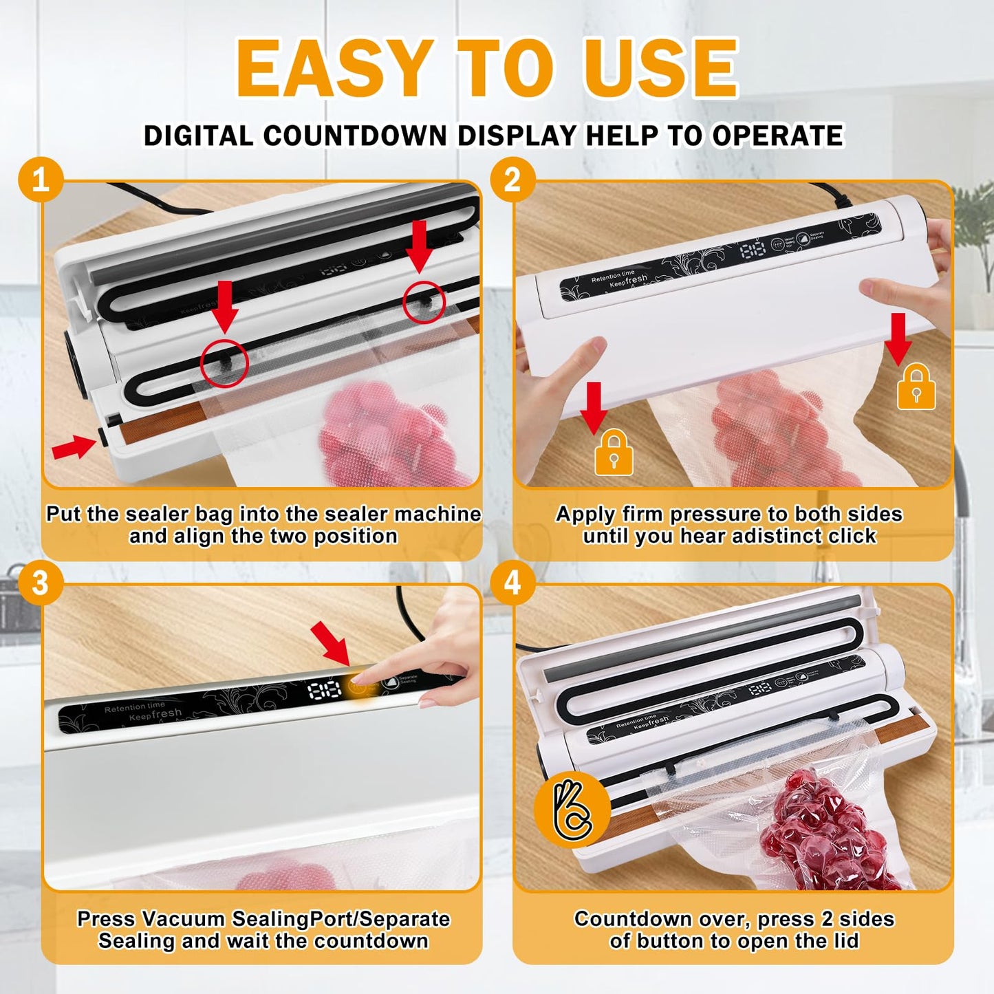 Vacuum Sealer Machine for Food, 75KPA Strong Suction, Moist/Dry Modes, 20 Vacuum Seal Bags for Food, Digital Countdown Timer, Compact Lightweight,with Starter Kits(White)