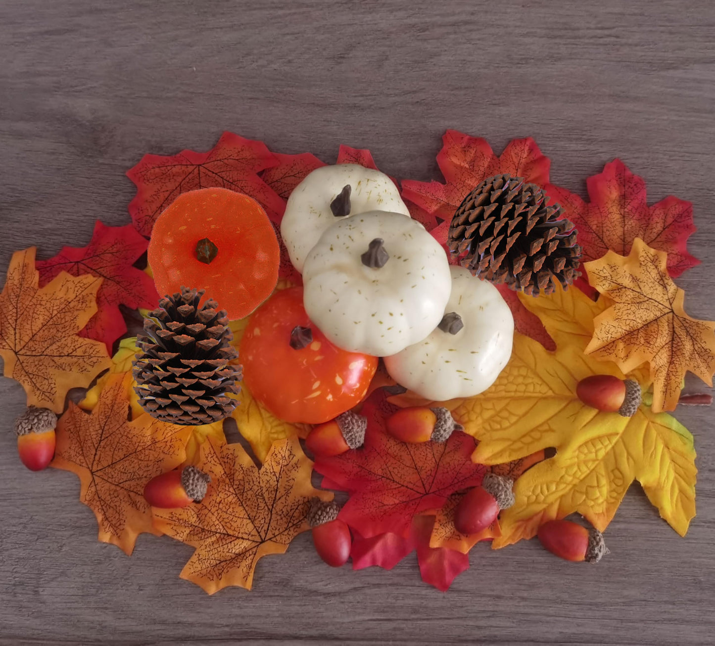 48pcs Pumpkins Fall Decorations Set Includes Artificial Fake Pumpkins Acorns Pinecones and Maple Leaves Foam Pumpkins Vase Filler for Thanksgiving Halloween Home Harvest Tables Centerpiece Decor