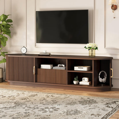 Merax Rustic Wood TV Stand for TVs Up to 75'', Farmhouse Entertainment Center with Storage Drawers, Practical Media Console for Living Room, Bedroom, Walnut
