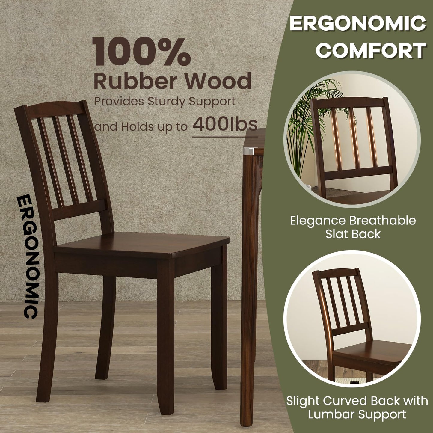 NAFORT Wooden Dining Chairs Set of 6, Slat High Back Solid Rubber Wood Chair, Vintage Dining Room Chairs with Max Load of 400 Lbs for Kitchen Table, Dining Room, Cafe, Restaurant