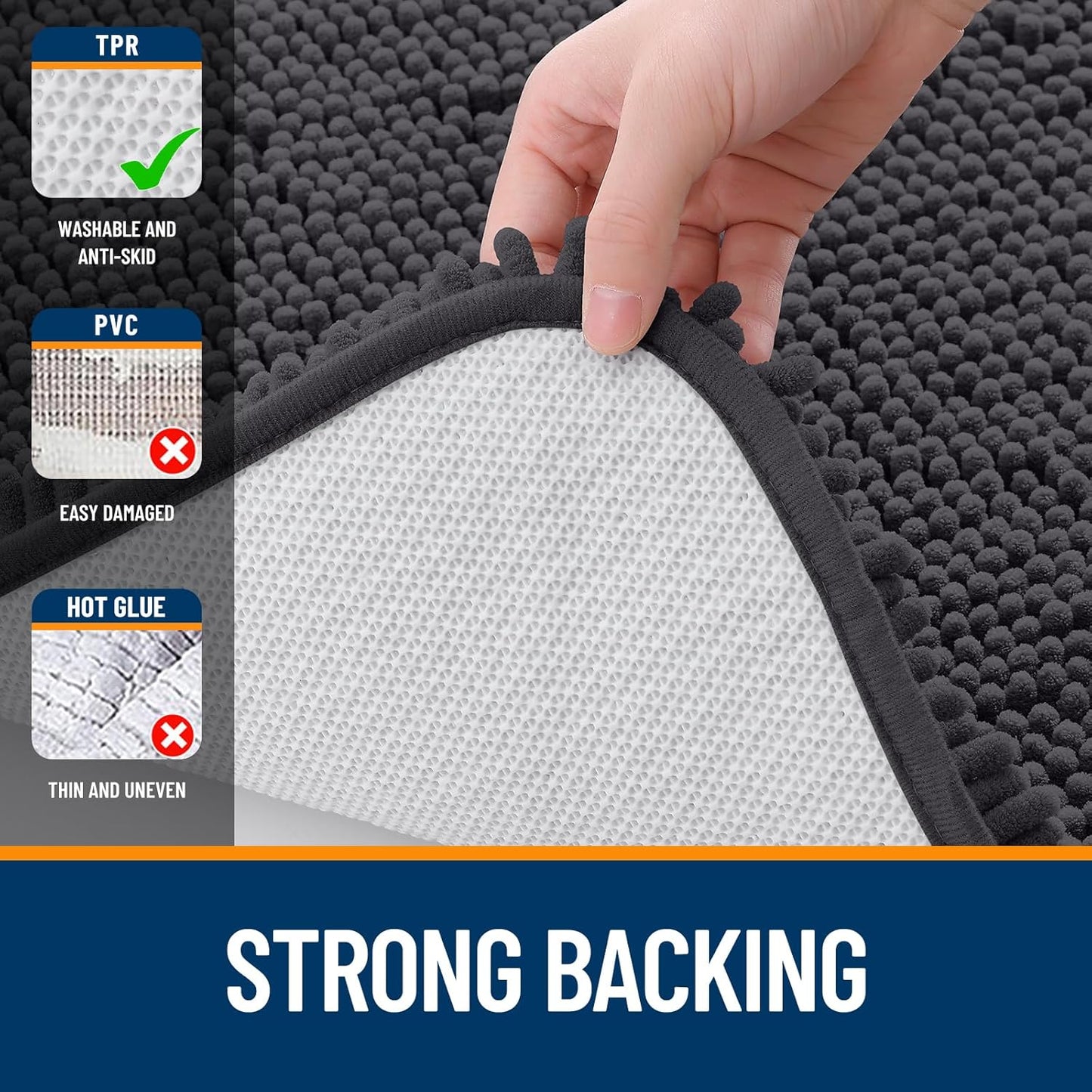 OLANLY Bathroom Runner Rugs - Soft Absorbent Chenille with Rubber Backing | Quick Dry, 47x17, Dark Grey