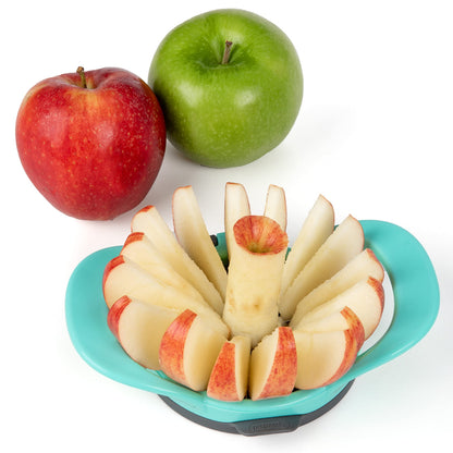 PrepWorks by Progressive Dishwasher Safe 16-Slice Thin Apple Slicer and Corer with Attached Safety Cover (Turquoise)