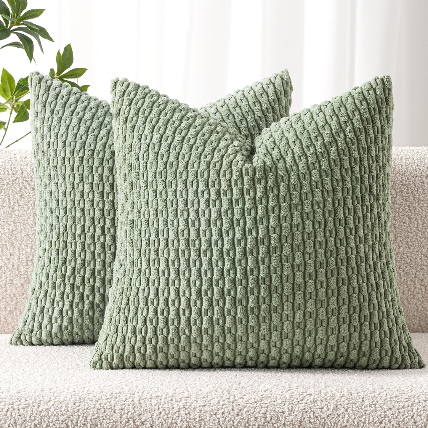 MIULEE Pack of 2 Decorative Throw Pillow Covers 18x18 Inch Soft Boho Striped Textured Corduroy Pillow Covers Modern Farmhouse Home Decor for Couch Bed Sofa Living Room Cream White
