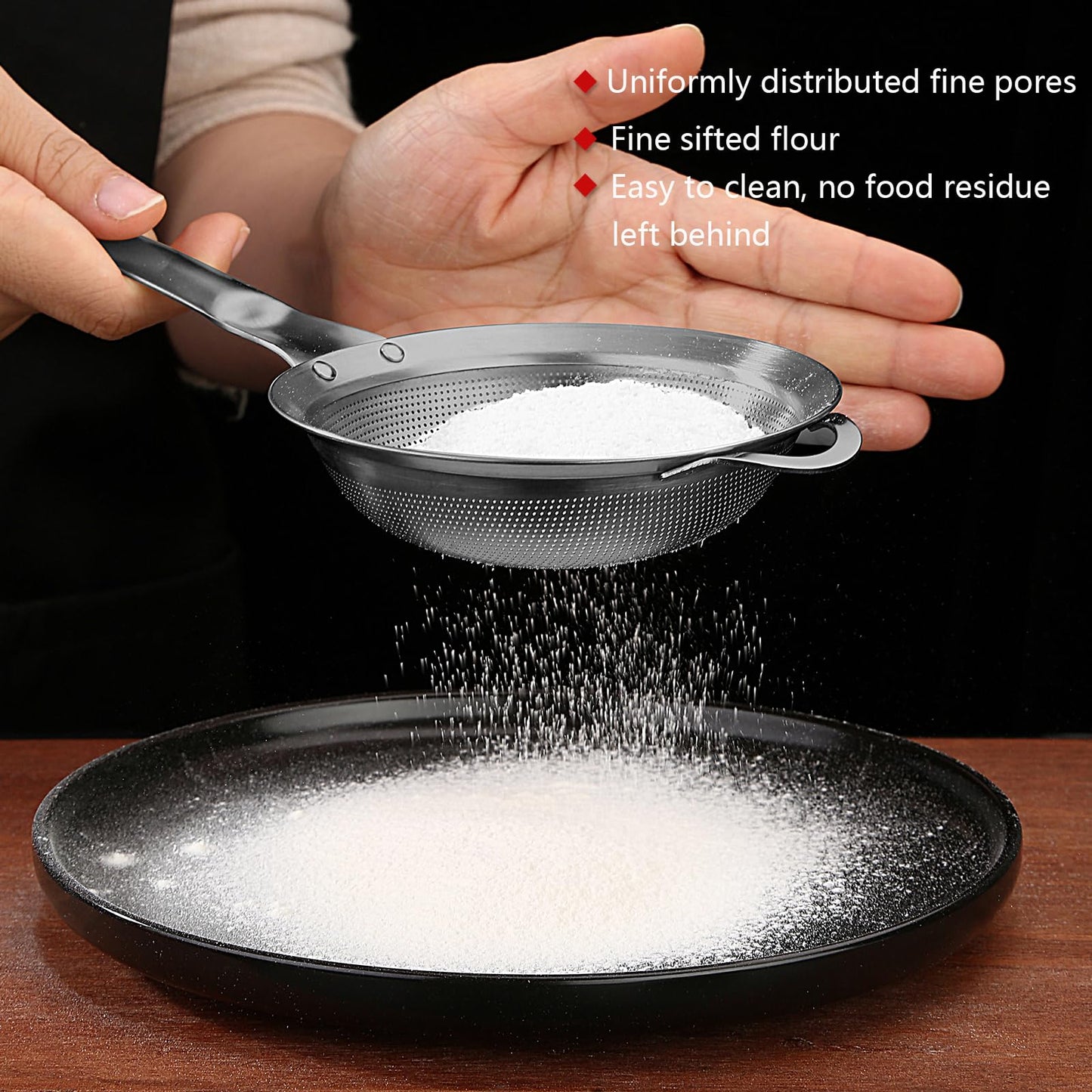 Collfa Punch Hole Sieve Fine Mesh Stainless Steel Small Colander Strainer With Handle Metal Micro Sifter Set of 2 for Kitchen Baking and Food Filter Rice,Tea,Pasta,Flour,Juice,Mini 3.55 and 4.33 Inch
