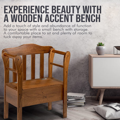 Peaceful Classics Bench with Storage - Small Wooden Storage Bench for Entryway, Hallway, Mudroom, Farmhouse, Bedroom, & Living Room, Amish Handmade Furniture Storage Organizer, Cherry