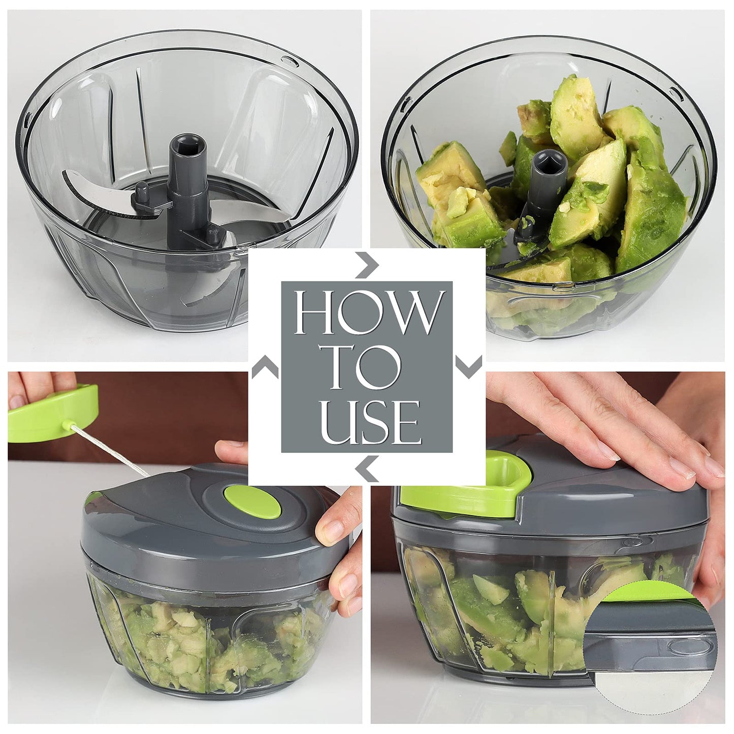 Ourokhome Manual Food Processor Vegetable Chopper, Portable Hand Pull String Garlic Mincer Onion Cutter for Veggies, Ginger, Fruits, Nuts, Herbs, etc., 500ml, Grey