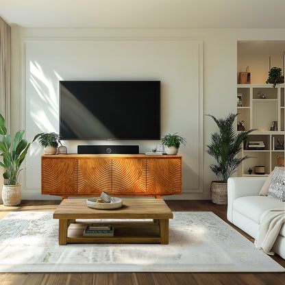 Acacia Harmony TV Stand for TVs up to 75+ Inch Entertainment Center with Storage Shelves and Cable Management, Media Console Table Wood for Living Room Bedroom, Caramel