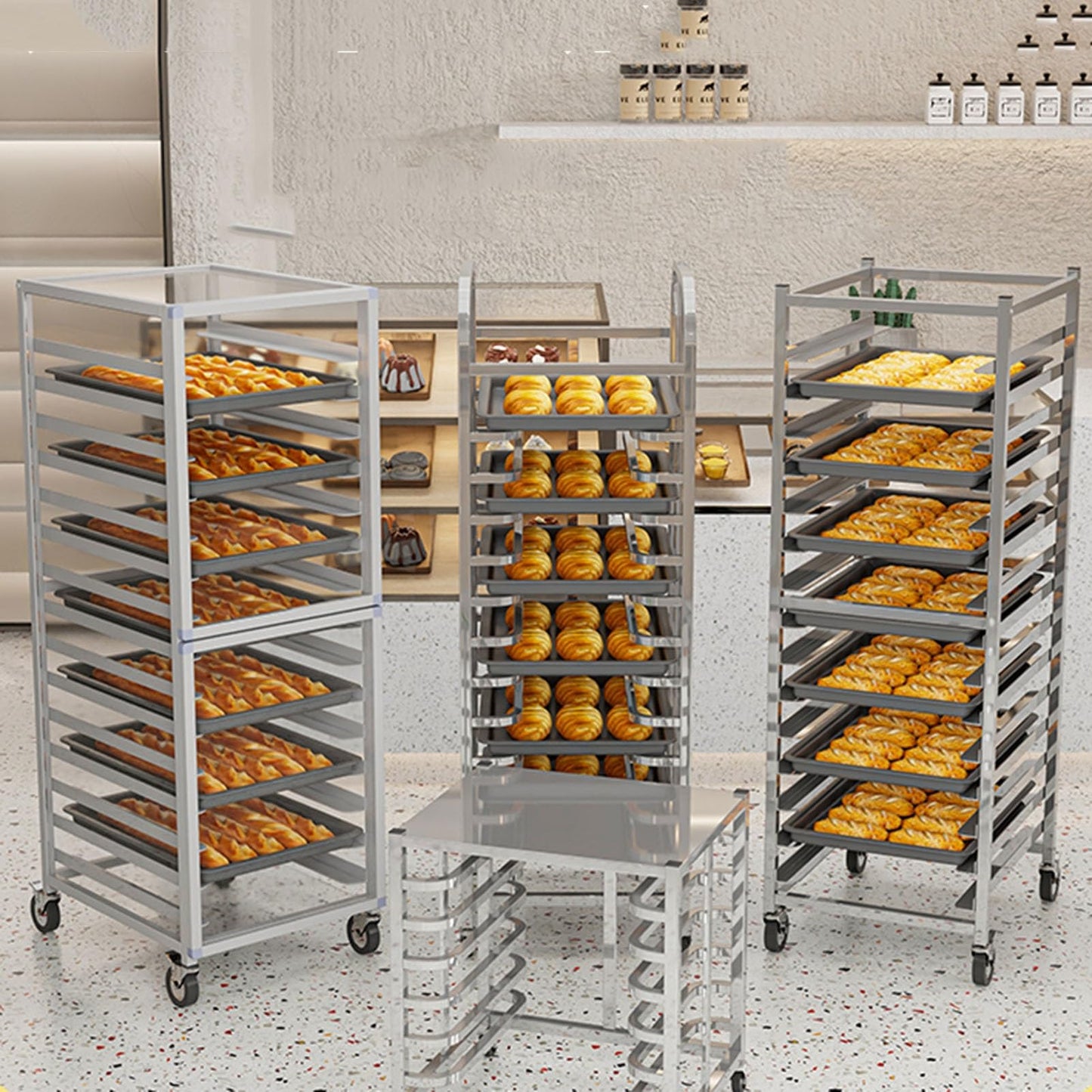 GenSDH 18-Tier Aluminum Bakery Rack with Wheels, Commercial Cooling Trolley for Full & Half-Size Pans, Heavy-Duty for Efficient Baking and Storage