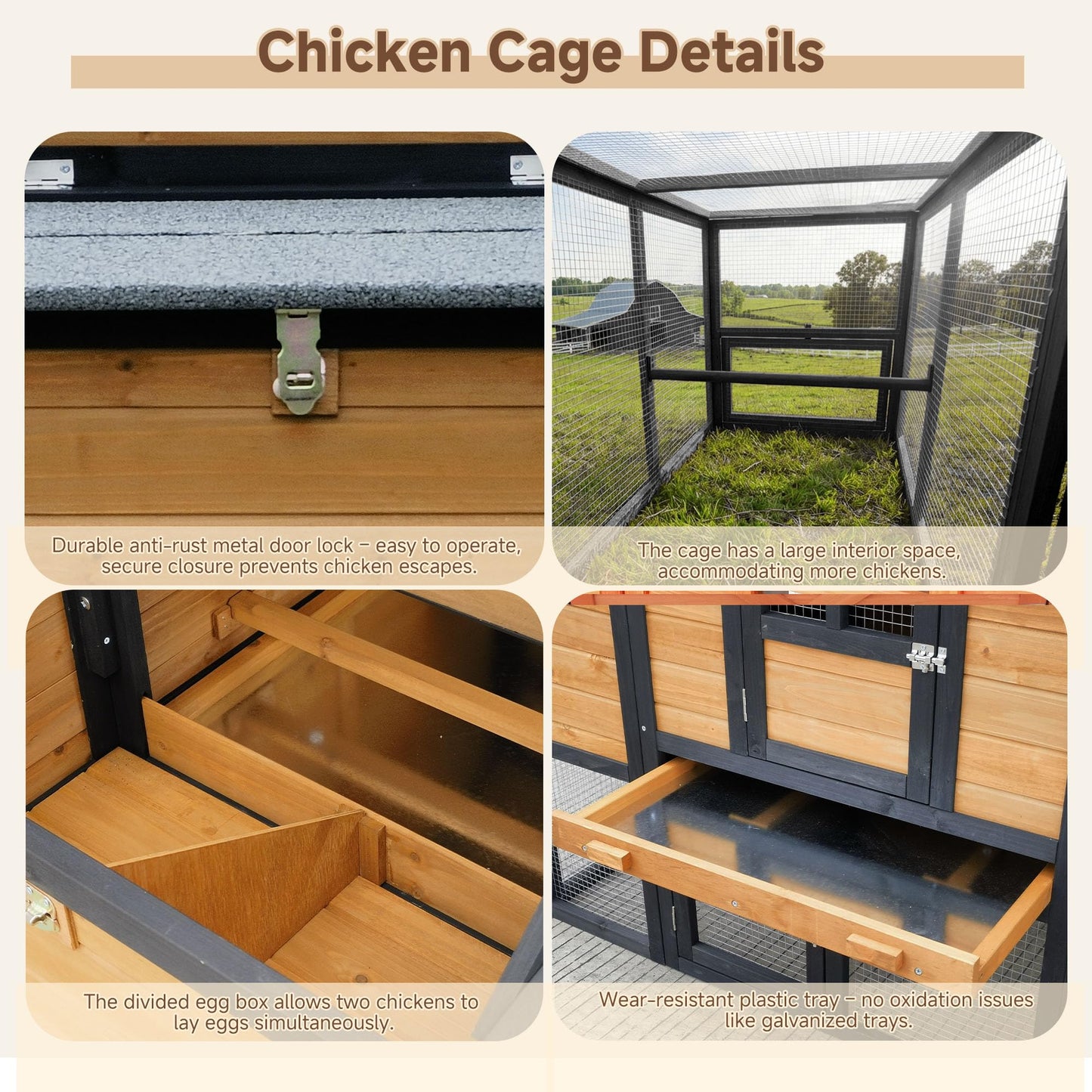 WHEGETED Large Chicken Coop Outdoor Durable Duck House Poultry Pet Hutch & 2 Wood Eggs Run Cage Nesting Box Waterproof Asphalt Roof Ramp Removable Tray Wire Fence for Backyard Small Animal 79" Orange