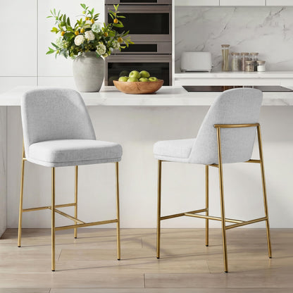 CHITA Counter Height Bar Stools Set of 2, FSC Certified Metal Barstools for Kitchen Island, 27" H Seat Height, Fabric, Light Grey (Multi-Colored)