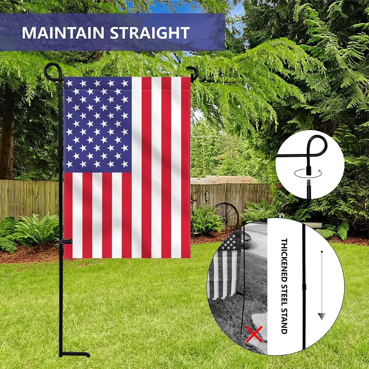 YEAHOME 3PC Garden Flag Holder Stand, Weather-Proof Metal Flagpole with Clip for Outdoor Decor