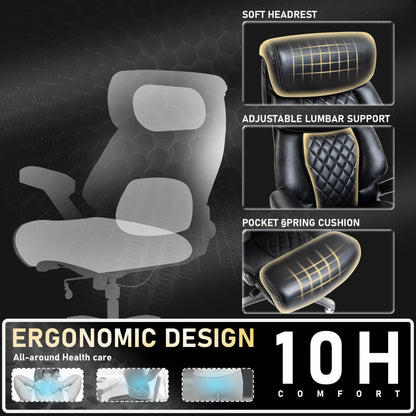 DYHOME 700LBS Heavy Duty Office Chair with 4D Armrest, Comfy Big and Tall Executive Office Desk Chair, Ergonomic Computer Chair with Pocket Spring Cushion & Lumbar Support, Dual Rubber Wheel (Black)