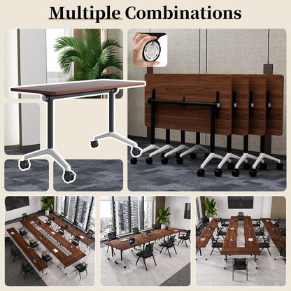 Modular Folding Conference Table with Wheels,4 Pack Mobile Conference Room Tables,Filp Top Rolling Meeting Training Tables for Office,Classroom,Library,Seminar,Boardroom,school(4pack,Walunt,47in)