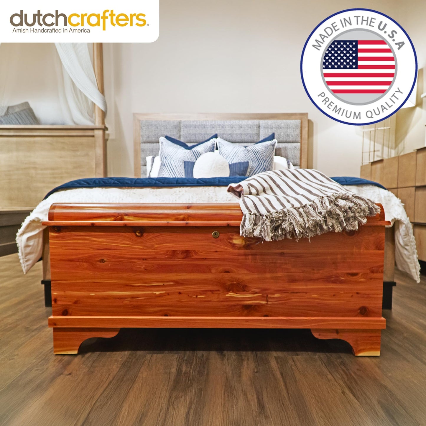DutchCrafters Red Cedar Wood Blanket Storage for Living Room, Fully Lined Hope Chest, Bedroom Bench, Lockable Storage Box, Locking Chest with Handles and Waterfall Edge - Amish Made in USA (35" Small)
