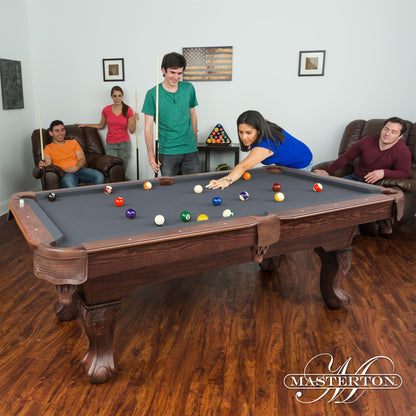 EastPoint Masterton 2.0 Bar-Size Pool Table - 87 in, Slate Gray - Pro Bounce Rubber Cushions for Billiards - Leg Levelers for Even Play on Billiard Tables - Complete Pool Cue & Ball Set